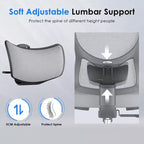 Chaise de bureau ergonomique en maille noire/bleue/grise avec support lombaire, appui-tête réglable et accoudoirs 3D, 1 place