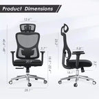 Chaise de bureau ergonomique en maille noire/bleue/grise avec support lombaire, appui-tête réglable et accoudoirs 3D, 1 place