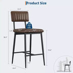 Tabouret de bar en cuir marron avec dossier et repose-pieds – Hauteur comptoir, 2/3/4 places