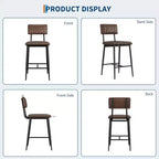 Tabouret de bar en cuir marron avec dossier et repose-pieds – Hauteur comptoir, 2/3/4 places