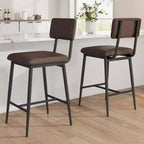 Tabouret de bar en cuir marron avec dossier et repose-pieds – Hauteur comptoir, 2/3/4 places
