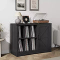 Farmhouse Record Player Stand with Barn Door, Vinyl Storage Cabinet for 750 Albums, Turntable Table with Display Shelves, Wooden Media Console