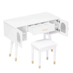 Coiffeuse noire et blanche avec tabouret rembourré, ensemble 2 pièces