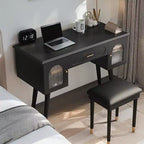 Coiffeuse noire et blanche avec tabouret rembourré, ensemble 2 pièces