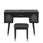 Coiffeuse noire et blanche avec tabouret rembourré, ensemble 2 pièces