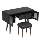 Coiffeuse noire et blanche avec tabouret rembourré, ensemble 2 pièces