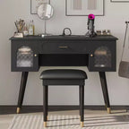 Okak Elegant Makeup Vanity with Padding Stool Set, Vanity Desk with Organizer and Charging Port, Vanity Table for Living Room, Bedroom