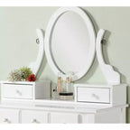 Coiffeuse en bois or/blanc avec tabouret, 5 tiroirs, pieds arqués – 1 personne
