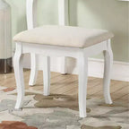 Coiffeuse en bois or/blanc avec tabouret, 5 tiroirs, pieds arqués – 1 personne