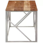 Table basse rectangulaire argentée / argentée et marron clair – Structure en acier inoxydable, 1 pièce
