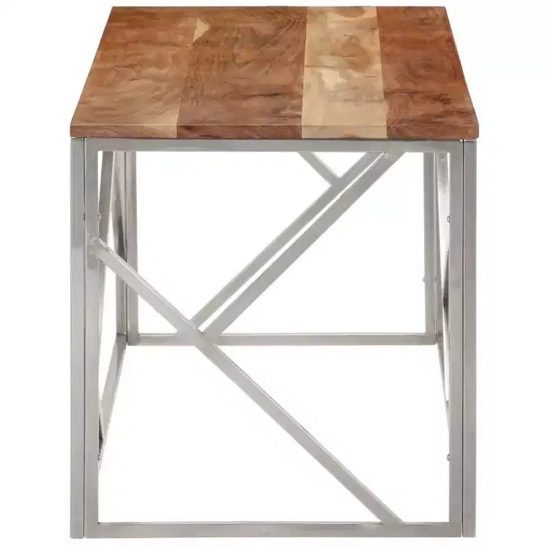 Table basse rectangulaire argentée / argentée et marron clair – Structure en acier inoxydable, 1 pièce