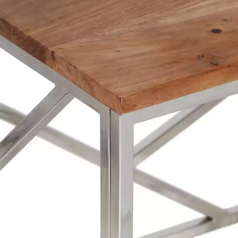 Table basse rectangulaire argentée / argentée et marron clair – Structure en acier inoxydable, 1 pièce
