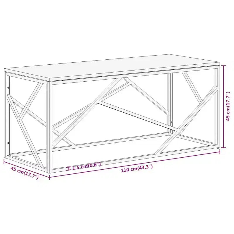 Table basse rectangulaire argentée / argentée et marron clair – Structure en acier inoxydable, 1 pièce