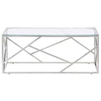 Table basse rectangulaire argentée / argentée et marron clair – Structure en acier inoxydable, 1 pièce