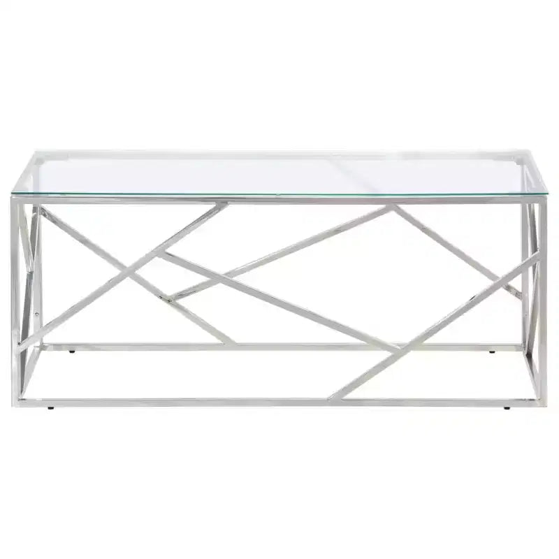 Table basse rectangulaire argentée / argentée et marron clair – Structure en acier inoxydable, 1 pièce