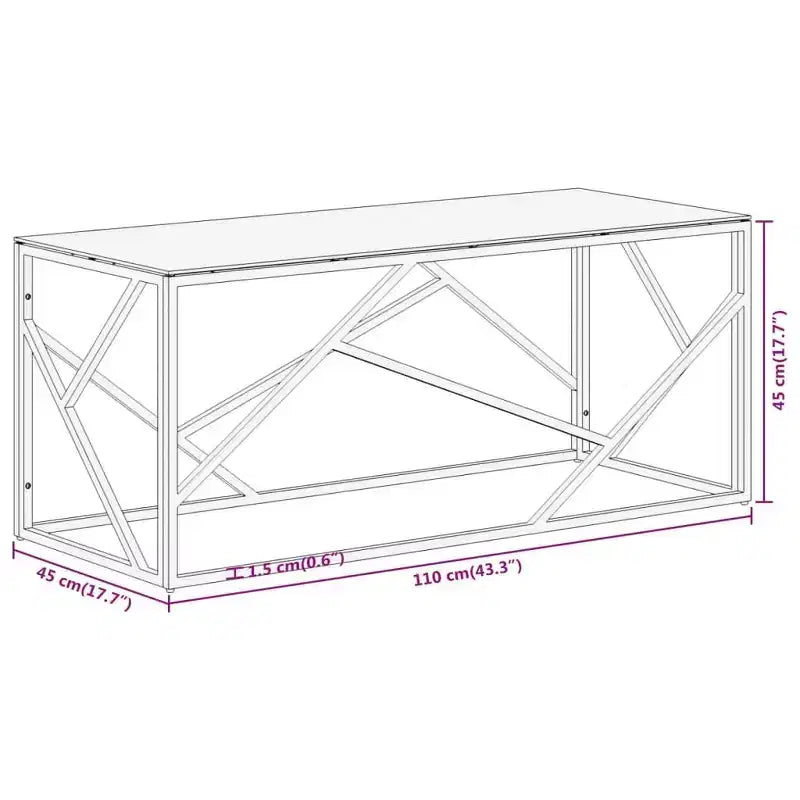 Table basse rectangulaire argentée / argentée et marron clair – Structure en acier inoxydable, 1 pièce