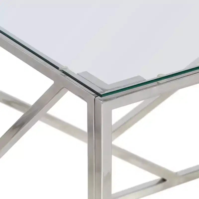 Table basse rectangulaire argentée / argentée et marron clair – Structure en acier inoxydable, 1 pièce