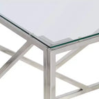 Table basse rectangulaire argentée / argentée et marron clair – Structure en acier inoxydable, 1 pièce