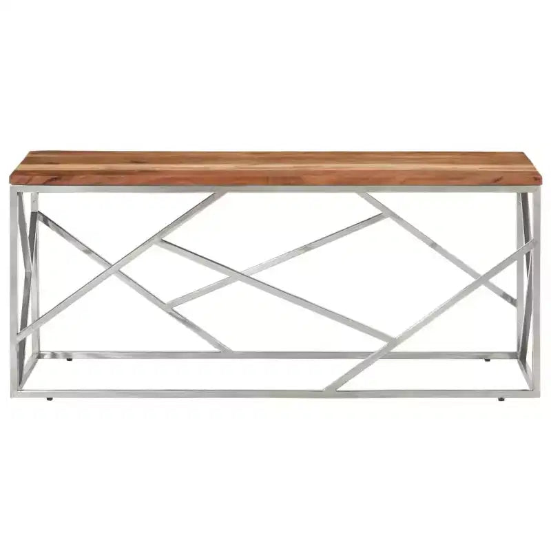 Table basse rectangulaire argentée / argentée et marron clair – Structure en acier inoxydable, 1 pièce