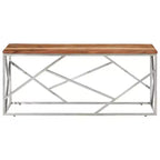 Table basse rectangulaire argentée / argentée et marron clair – Structure en acier inoxydable, 1 pièce