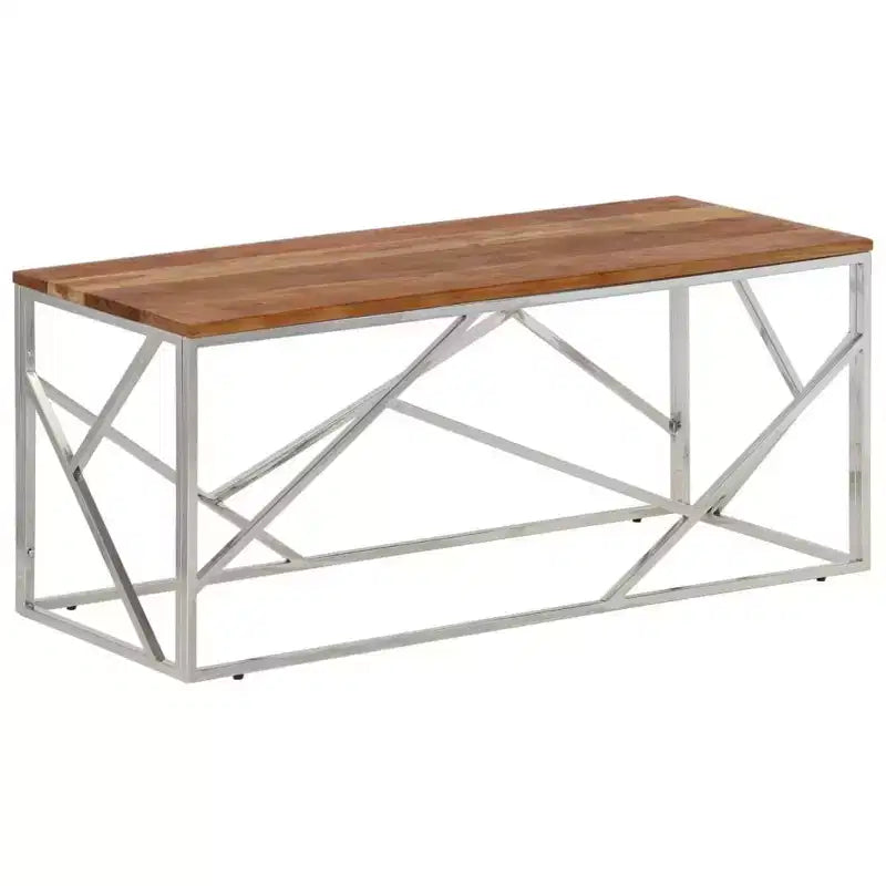 Table basse rectangulaire argentée / argentée et marron clair – Structure en acier inoxydable, 1 pièce