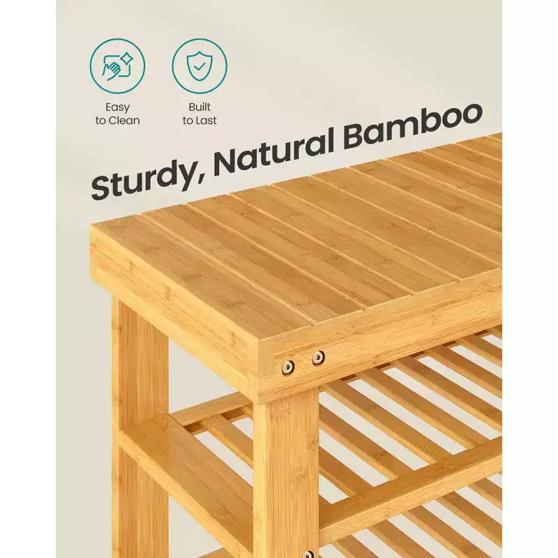 Banc à chaussures en bambou à 3 niveaux noir encre/bambou clair, pour 1 personne