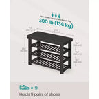 Banc à chaussures en bambou à 3 niveaux noir encre/bambou clair, pour 1 personne