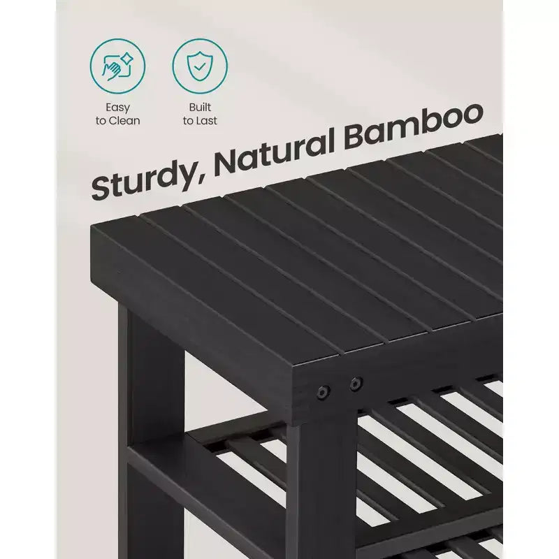 Banc à chaussures en bambou à 3 niveaux noir encre/bambou clair, pour 1 personne