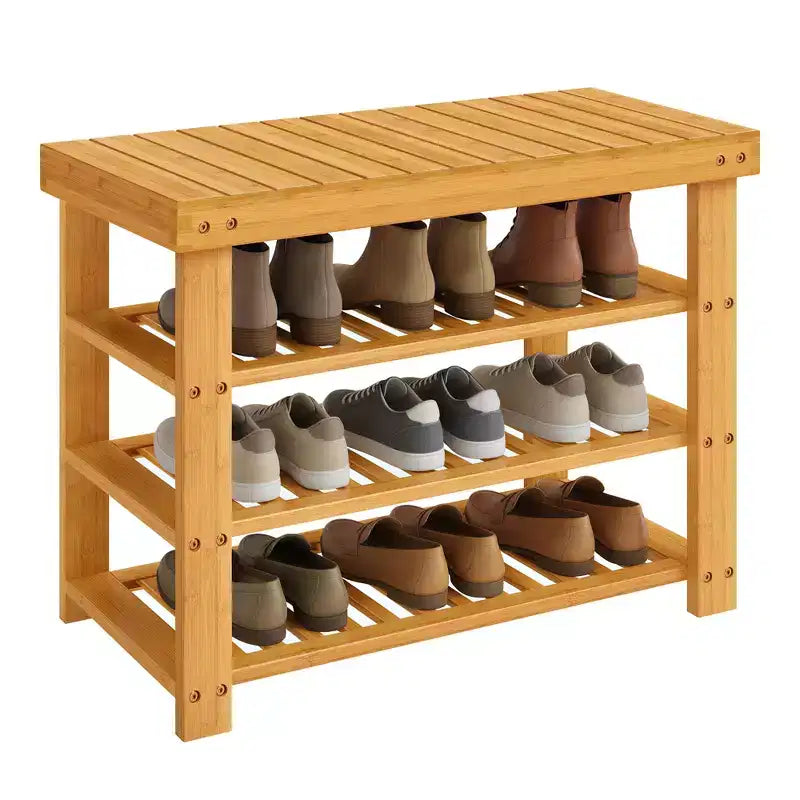 Banc à chaussures en bambou à 3 niveaux noir encre/bambou clair, pour 1 personne