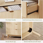 Commode 3 tiroirs cannelée Chêne, commode moderne avec poignées métalliques, pour 1 personne