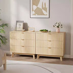 Commode 3 tiroirs cannelée Chêne, commode moderne avec poignées métalliques, pour 1 personne