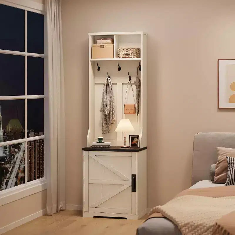 Meuble d'entrée marron/blanc avec banc et rangement à chaussures, portemanteau 3-en-1, 5 patères