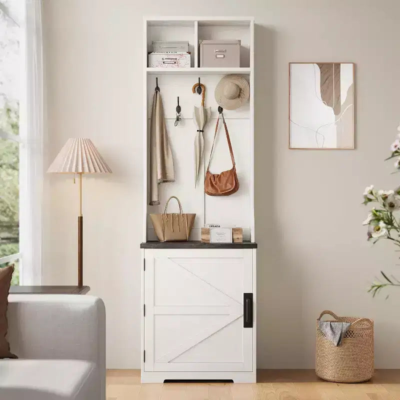 Meuble d'entrée marron/blanc avec banc et rangement à chaussures, portemanteau 3-en-1, 5 patères