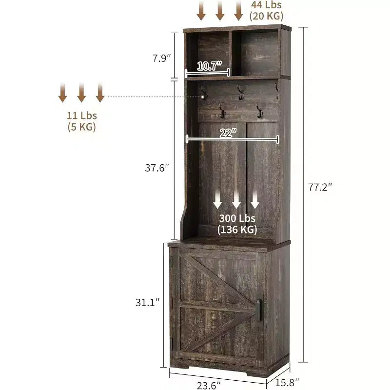 Meuble d'entrée marron/blanc avec banc et rangement à chaussures, portemanteau 3-en-1, 5 patères