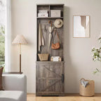 Meuble d'entrée marron/blanc avec banc et rangement à chaussures, portemanteau 3-en-1, 5 patères