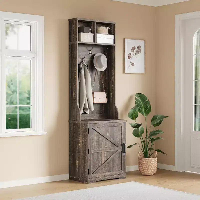Meuble d'entrée marron/blanc avec banc et rangement à chaussures, portemanteau 3-en-1, 5 patères