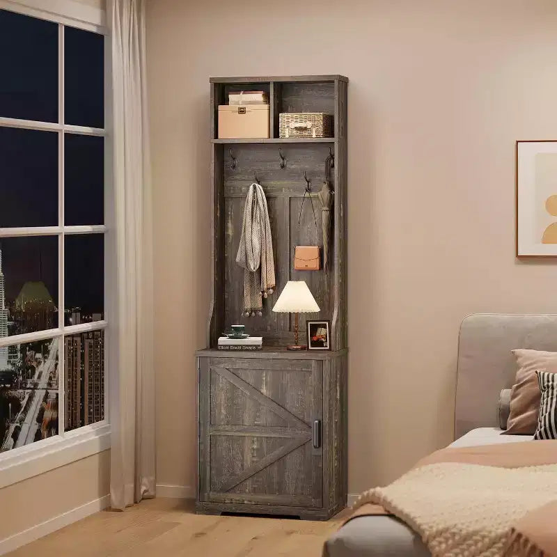 Meuble d'entrée marron/blanc avec banc et rangement à chaussures, portemanteau 3-en-1, 5 patères