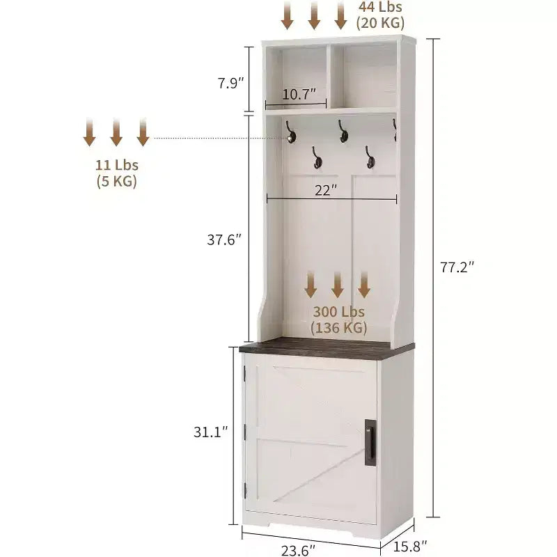 Meuble d'entrée marron/blanc avec banc et rangement à chaussures, portemanteau 3-en-1, 5 patères