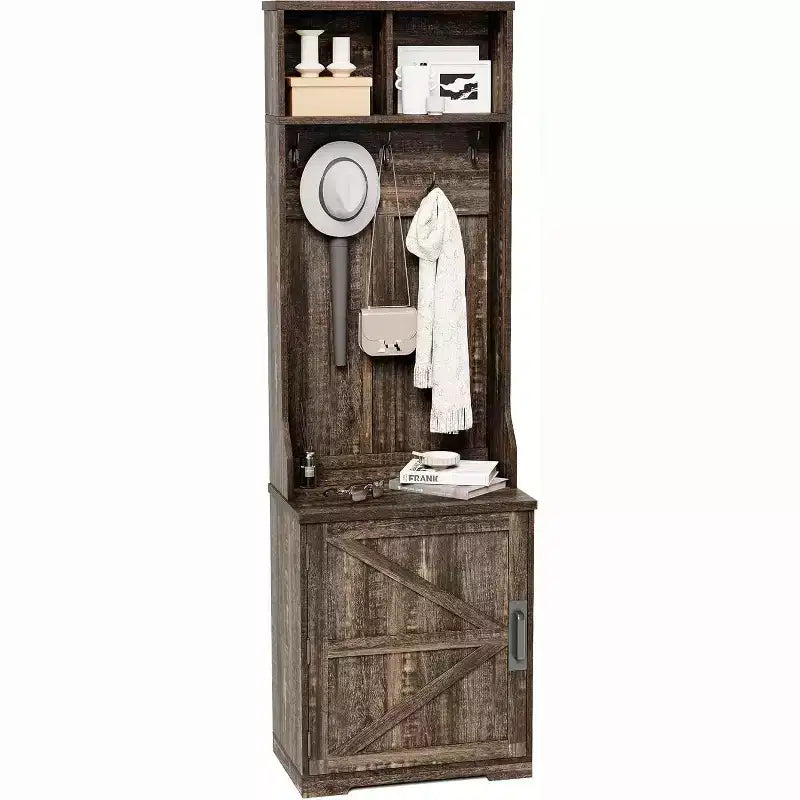 Coat Rack Freestanding - 77,5 Hooks, 2 Open Cubbies & Shoe Cabinet - Space Saving Entryway Furniture for Hallway, Living Room