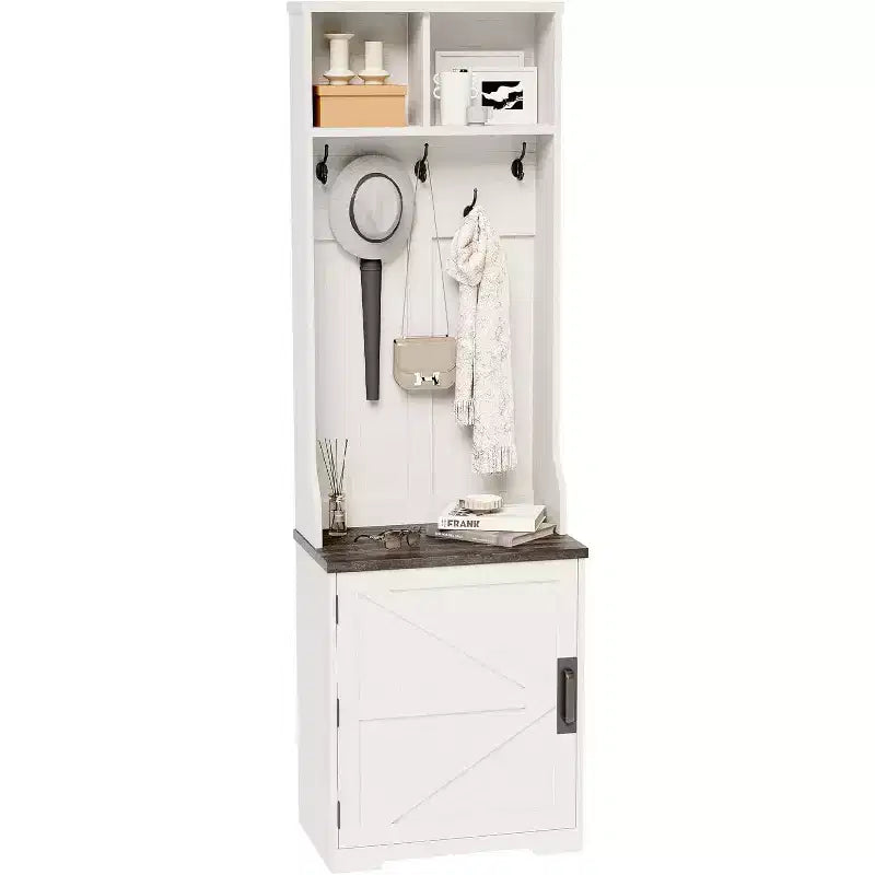 Meuble d'entrée marron/blanc avec banc et rangement à chaussures, portemanteau 3-en-1, 5 patères