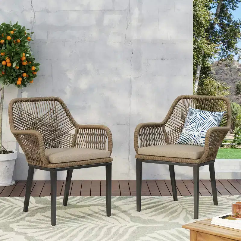 Fauteuil de patio baignoire en osier marron, ensemble de 2