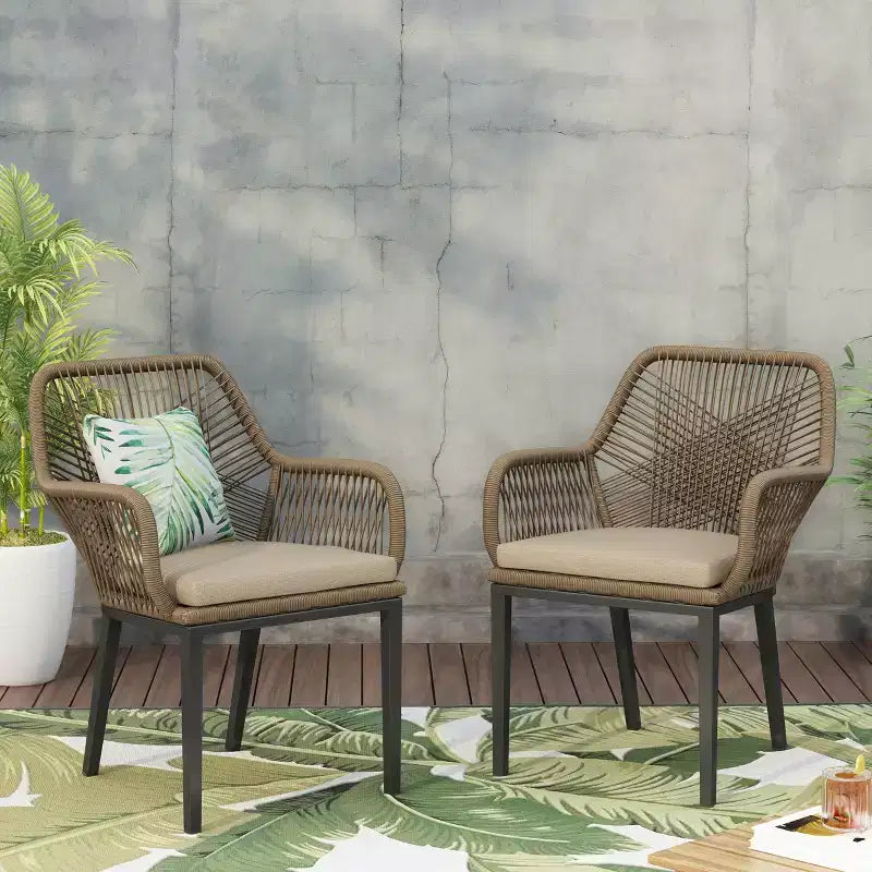 Fauteuil de patio baignoire en osier marron, ensemble de 2