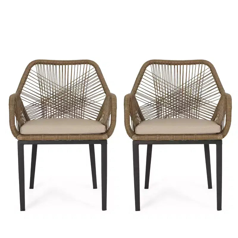 Fauteuil de patio baignoire en osier marron, ensemble de 2