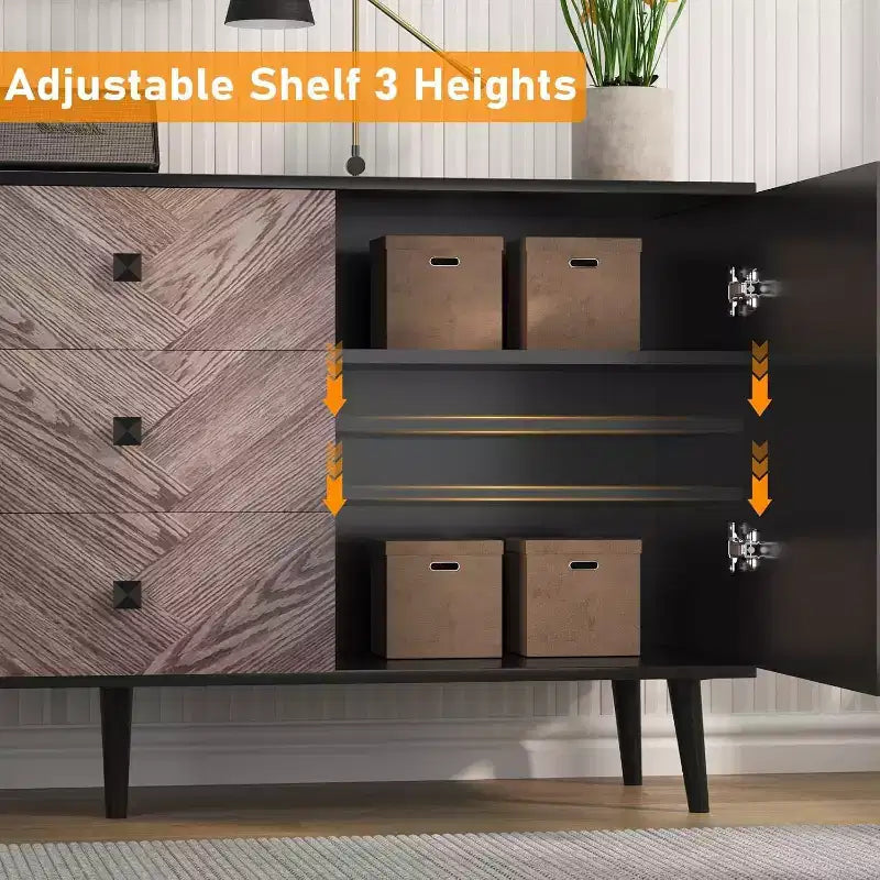 Buffet moderne marron/gris et noir – 2 portes et 3 tiroirs, 140 cm