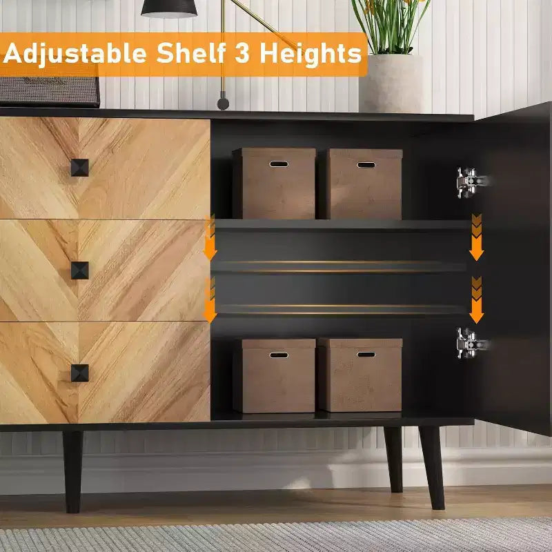 Buffet moderne marron/gris et noir – 2 portes et 3 tiroirs, 140 cm