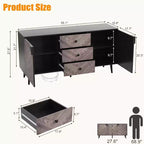 Buffet moderne marron/gris et noir – 2 portes et 3 tiroirs, 140 cm