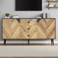 Sideboard Wood 2 Doors & 3 Drawers, 55'' Modern Entryway Cabinet Coffee Bar Cabinet with Geometric Pattern for Kitchen, Dining, Living Room
