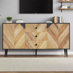 Sideboard Wood 2 Doors & 3 Drawers, 55'' Modern Entryway Cabinet Coffee Bar Cabinet with Geometric Pattern for Kitchen, Dining, Living Room