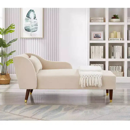 MAYEERTY Velvet Lounge Sofa with Solid Wood Removable Back Pillow Curved Armrests for Living Room Office Beige