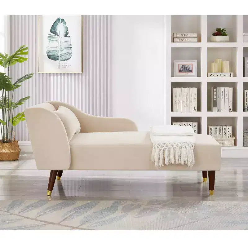 MAYEERTY Velvet Lounge Sofa with Solid Wood Removable Back Pillow Curved Armrests for Living Room Office Beige